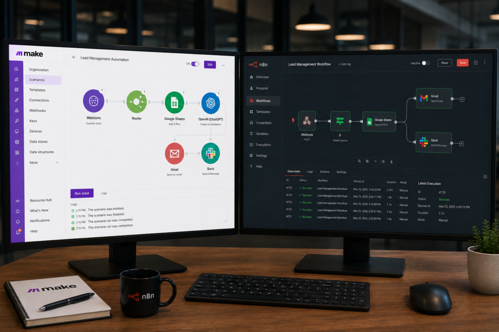 Make.com vs n8n user interface comparison