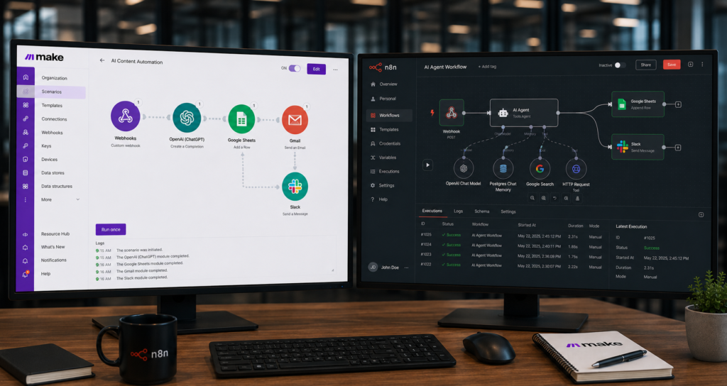 Make.com vs n8n AI automation comparison