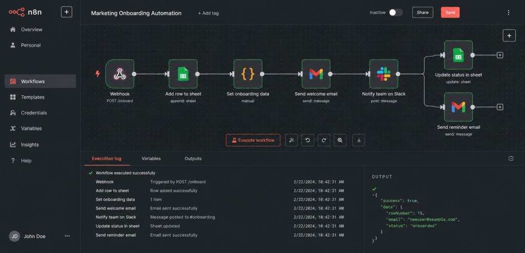 n8n workflow builder interface