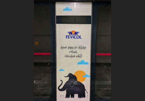 Fevicol metro station escalator door ad with split Hindi wordplay