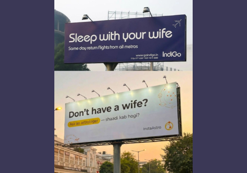 IndiGo billboard saying 'Sleep with your wife' next to InstaAstro's astrologer clapback billboard