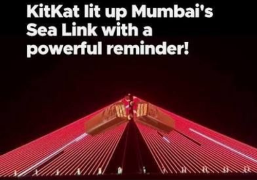 KitKat billboard integrated into the cable geometry of Mumbai's Bandra-Worli Sea Link